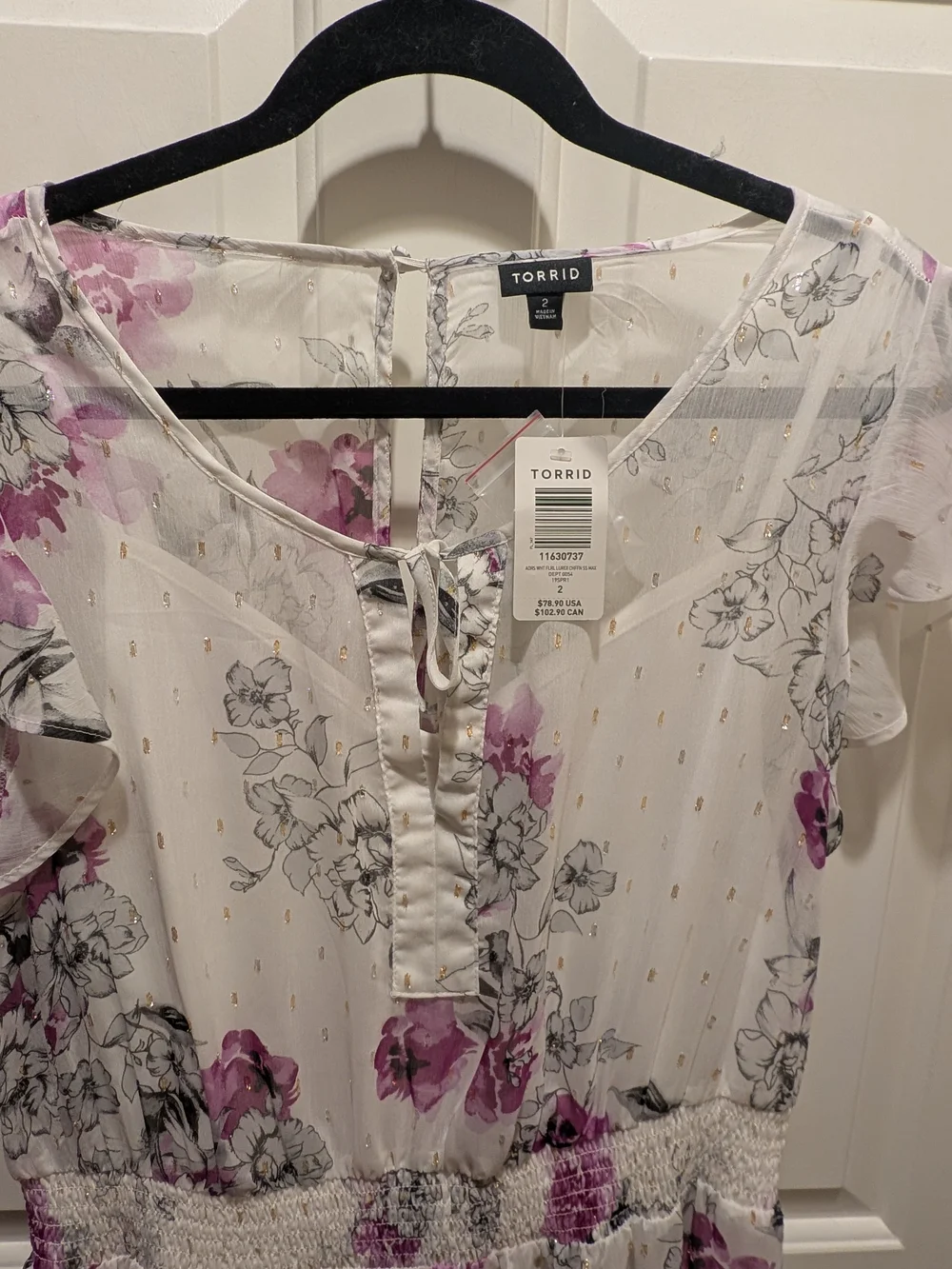Torrid Sz 2 Floral Chiffon Maxi Dress - White with Pink And Black Flowers
